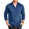COOFANDY Mens Quarter Zip Pullover Mock Neck Quilted Sweatshirt Casual Long Sleeve Polo Sweater(Blue)