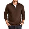 COOFANDY Mens Quarter Zip Pullover Mock Neck Quilted Sweatshirt Casual Long Sleeve Polo Sweater(Coffee)