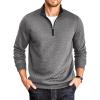 COOFANDY Mens Quarter Zip Pullover Mock Neck Quilted Sweatshirt Casual Long Sleeve Polo Sweater(Dark Grey)