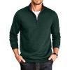 COOFANDY Mens Quarter Zip Pullover Mock Neck Quilted Sweatshirt Casual Long Sleeve Polo Sweater(Deep Green)
