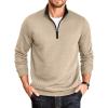 COOFANDY Mens Quarter Zip Pullover Mock Neck Quilted Sweatshirt Casual Long Sleeve Polo Sweater(Khaki)