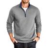 COOFANDY Mens Quarter Zip Pullover Mock Neck Quilted Sweatshirt Casual Long Sleeve Polo Sweater(Light Gray)
