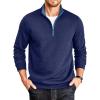 COOFANDY Mens Quarter Zip Pullover Mock Neck Quilted Sweatshirt Casual Long Sleeve Polo Sweater(Navy Blue)