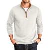 COOFANDY Mens Quarter Zip Pullover Mock Neck Quilted Sweatshirt Casual Long Sleeve Polo Sweater(White)