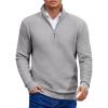 COOFANDY Mens Quarter Zip Pullover Sweater Slim Fit Waffle Mock Turtleneck Sweaters(Light Grey)