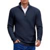 COOFANDY Mens Quarter Zip Pullover Sweater Slim Fit Waffle Mock Turtleneck Sweaters(Navy Blue)