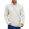 COOFANDY Mens Quarter Zip Pullover Sweater Slim Fit Waffle Mock Turtleneck Sweaters(White)