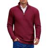 COOFANDY Mens Quarter Zip Pullover Sweater Slim Fit Waffle Mock Turtleneck Sweaters(Wine Red)