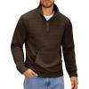 COOFANDY Mens Quarter Zip Sweatshirt Long Sleeve Casual Waffle Pullover Hoodies with Pocket(Brown)