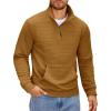 COOFANDY Mens Quarter Zip Sweatshirt Long Sleeve Casual Waffle Pullover Hoodies with Pocket(Dark Brown)