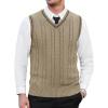 COOFANDY Men’s Sweater Vest V Neck Slim Fit Casual Sleeveless Twisted Knitted Pullover Sweater(Khaki)