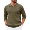 COOFANDY Mens Sweaters Polos Long Sleeve V Neck Knit Polo Lightweight Casual Pullover Sweater(Army Green)