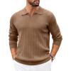 COOFANDY Mens Sweaters Polos Long Sleeve V Neck Knit Polo Lightweight Casual Pullover Sweater(Brown)