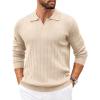 COOFANDY Mens Sweaters Polos Long Sleeve V Neck Knit Polo Lightweight Casual Pullover Sweater(Cream)
