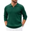 COOFANDY Mens Sweaters Polos Long Sleeve V Neck Knit Polo Lightweight Casual Pullover Sweater(Dark Green)
