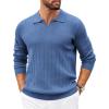 COOFANDY Mens Sweaters Polos Long Sleeve V Neck Knit Polo Lightweight Casual Pullover Sweater(Demin Blue)