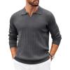 COOFANDY Mens Sweaters Polos Long Sleeve V Neck Knit Polo Lightweight Casual Pullover Sweater(Grey)