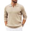 COOFANDY Mens Sweaters Polos Long Sleeve V Neck Knit Polo Lightweight Casual Pullover Sweater(Khaki)