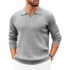 COOFANDY Mens Sweaters Polos Long Sleeve V Neck Knit Polo Lightweight Casual Pullover Sweater(Light Grey)