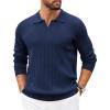 COOFANDY Mens Sweaters Polos Long Sleeve V Neck Knit Polo Lightweight Casual Pullover Sweater(Navy Blue)