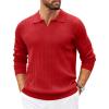 COOFANDY Mens Sweaters Polos Long Sleeve V Neck Knit Polo Lightweight Casual Pullover Sweater(Red)