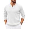 COOFANDY Mens Sweaters Polos Long Sleeve V Neck Knit Polo Lightweight Casual Pullover Sweater(White)