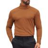 COOFANDY Mens Turtleneck Shirts Slim Fit Shirt Tops Lightweight Pullover Thermal Sweater Casual Long Sleeve Shirt(Light Brown)