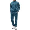 COOFANDY Mens Velour Tracksuits 2 Piece Set Outfits Zip Up Sweatsuits Velvet Jacket Pants Set(Teal)