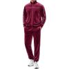 COOFANDY Mens Velour Tracksuits 2 Piece Set Outfits Zip Up Sweatsuits Velvet Jacket Pants Set(Wine Red)