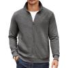 COOFANDY Mens Zip Up Sweatshirt Mock Neck Quilted Jacket Casual Lightweight Sweater Jackets with Pocket(Dark Grey)