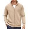 COOFANDY Mens Zip Up Sweatshirt Mock Neck Quilted Jacket Casual Lightweight Sweater Jackets with Pocket(Khaki)