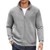COOFANDY Mens Zip Up Sweatshirt Mock Neck Quilted Jacket Casual Lightweight Sweater Jackets with Pocket(Light Grey)