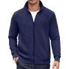 COOFANDY Mens Zip Up Sweatshirt Mock Neck Quilted Jacket Casual Lightweight Sweater Jackets with Pocket(Navy Blue)