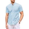 COOFANDY Muscle Fit Dress Shirts for Men Banded Collar Casual Button Down Shirts(Light Blue)