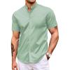 COOFANDY Muscle Fit Dress Shirts for Men Banded Collar Casual Button Down Shirts(Light Green)