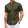 COOFANDY Muscle Fit Dress Shirts for Men Banded Collar Casual Button Down Shirts(Olive Green)