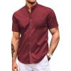 COOFANDY Muscle Fit Dress Shirts for Men Banded Collar Casual Button Down Shirts(Red)