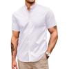 COOFANDY Muscle Fit Dress Shirts for Men Banded Collar Casual Button Down Shirts(White)