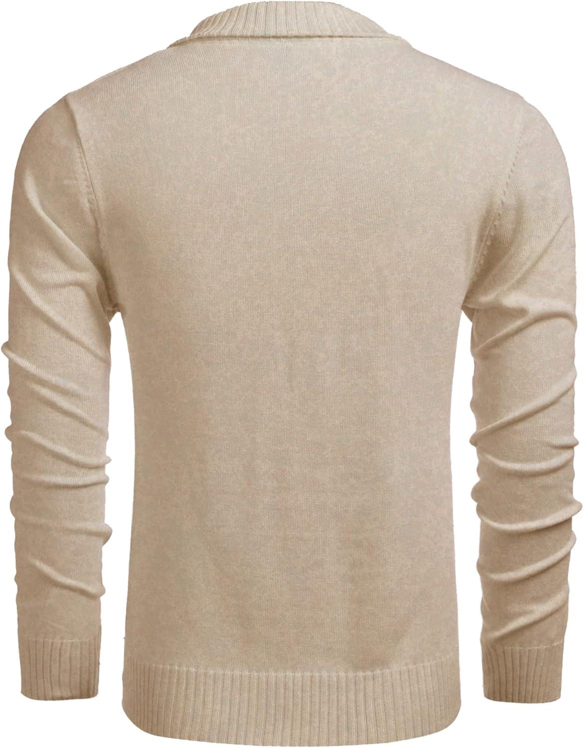 imageCOOFANDY Men Casual Knitted Sweaters Shawl Collar Dress Sweater Long Sleeve VNeck Pullover TopsApricot