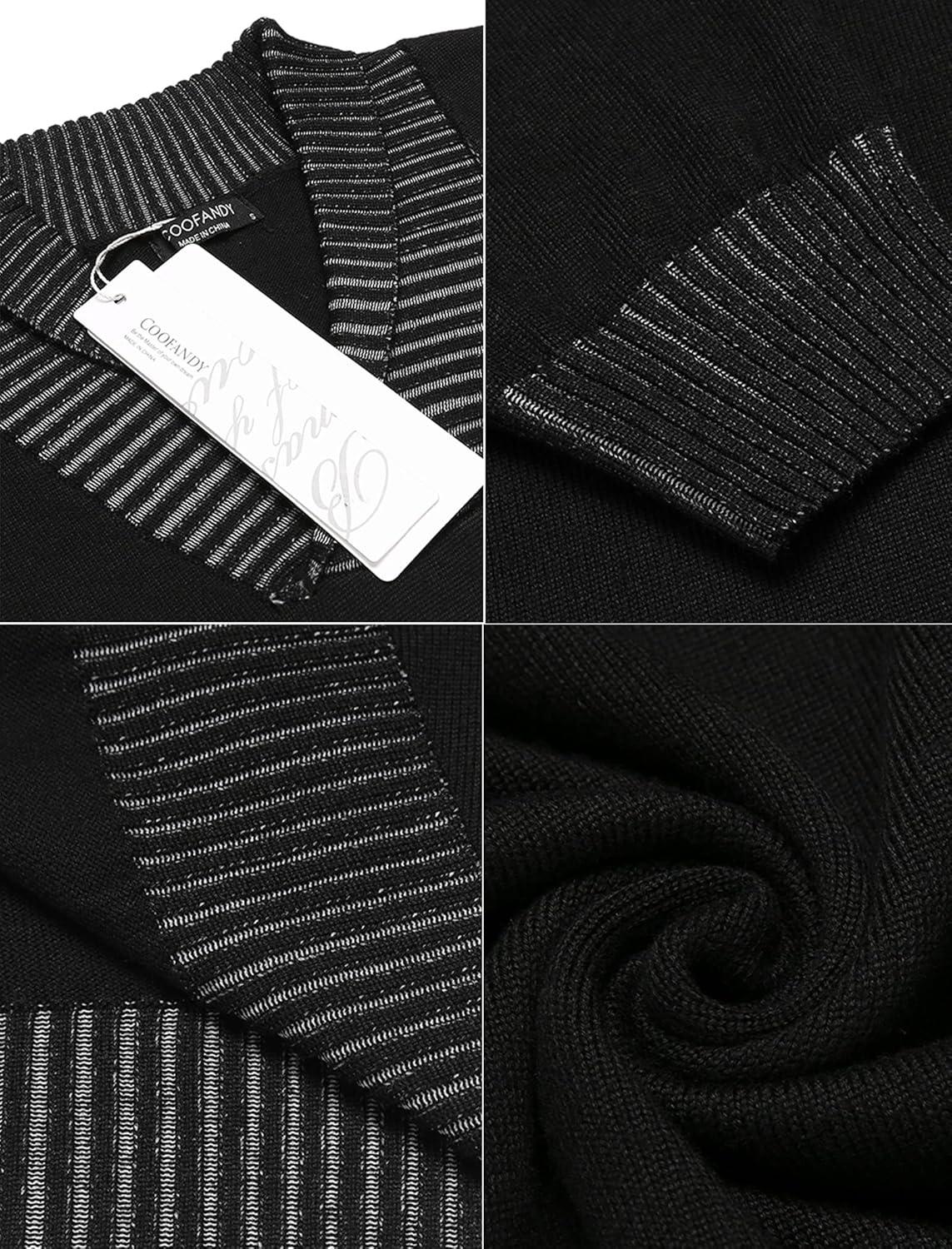 imageCOOFANDY Men Casual Knitted Sweaters Shawl Collar Dress Sweater Long Sleeve VNeck Pullover TopsBlack