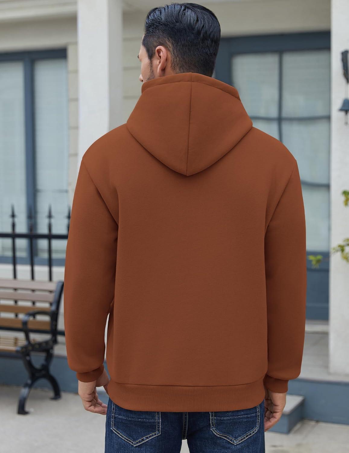 imageCOOFANDY Men Cotton Fleece Hooded Sweatshirt Casual Long Sleeve Hoodies Pullover Fashion Drawstring Hoodie with Kanga PocketBrown
