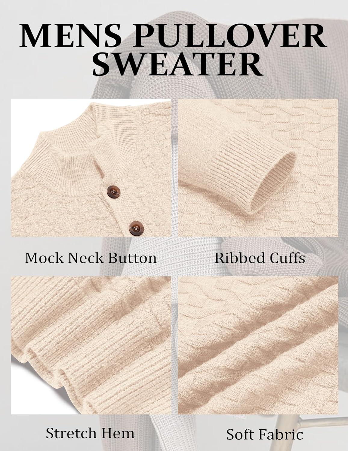 imageCOOFANDY Men Mock Neck Button Sweater Casual Knitted Sweaters Fashion Henley SweaterLight Khaki