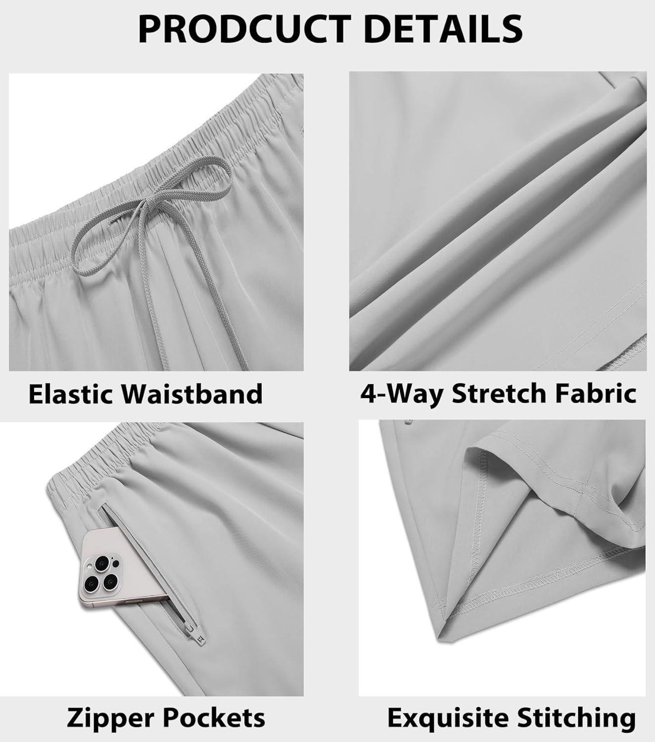 imageCOOFANDY Mens 2 Pack Workout Gym Shorts 7 Inch 5 Inch Athletic Shorts Lightweight Casual Jogger Short with Zipper Pockets3 PackgreyKhakiBlack