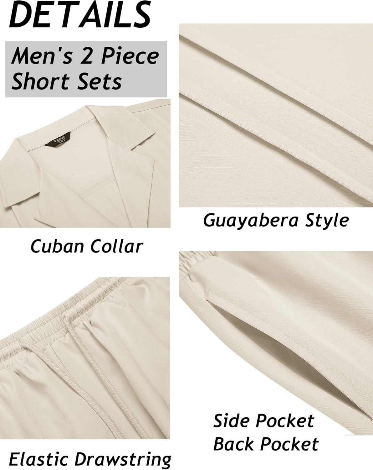 imageCOOFANDY Mens 2 Piece Short Set Guayabera Button Down Shirt Casual Summer Beach OutfitsBeige