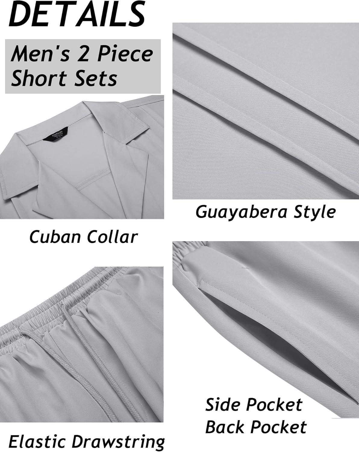 imageCOOFANDY Mens 2 Piece Short Set Guayabera Button Down Shirt Casual Summer Beach OutfitsLight Gray