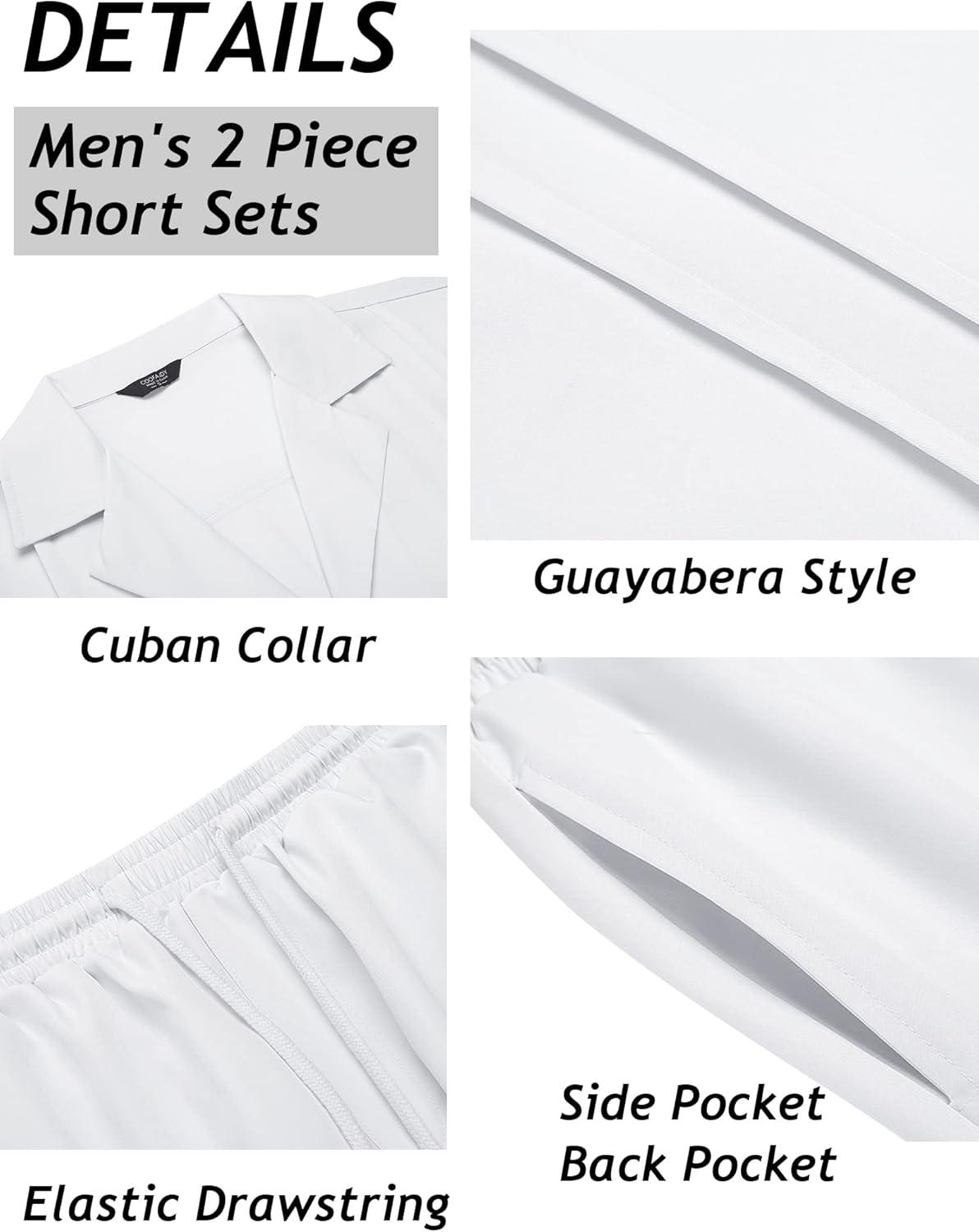 imageCOOFANDY Mens 2 Piece Short Set Guayabera Button Down Shirt Casual Summer Beach OutfitsWhite