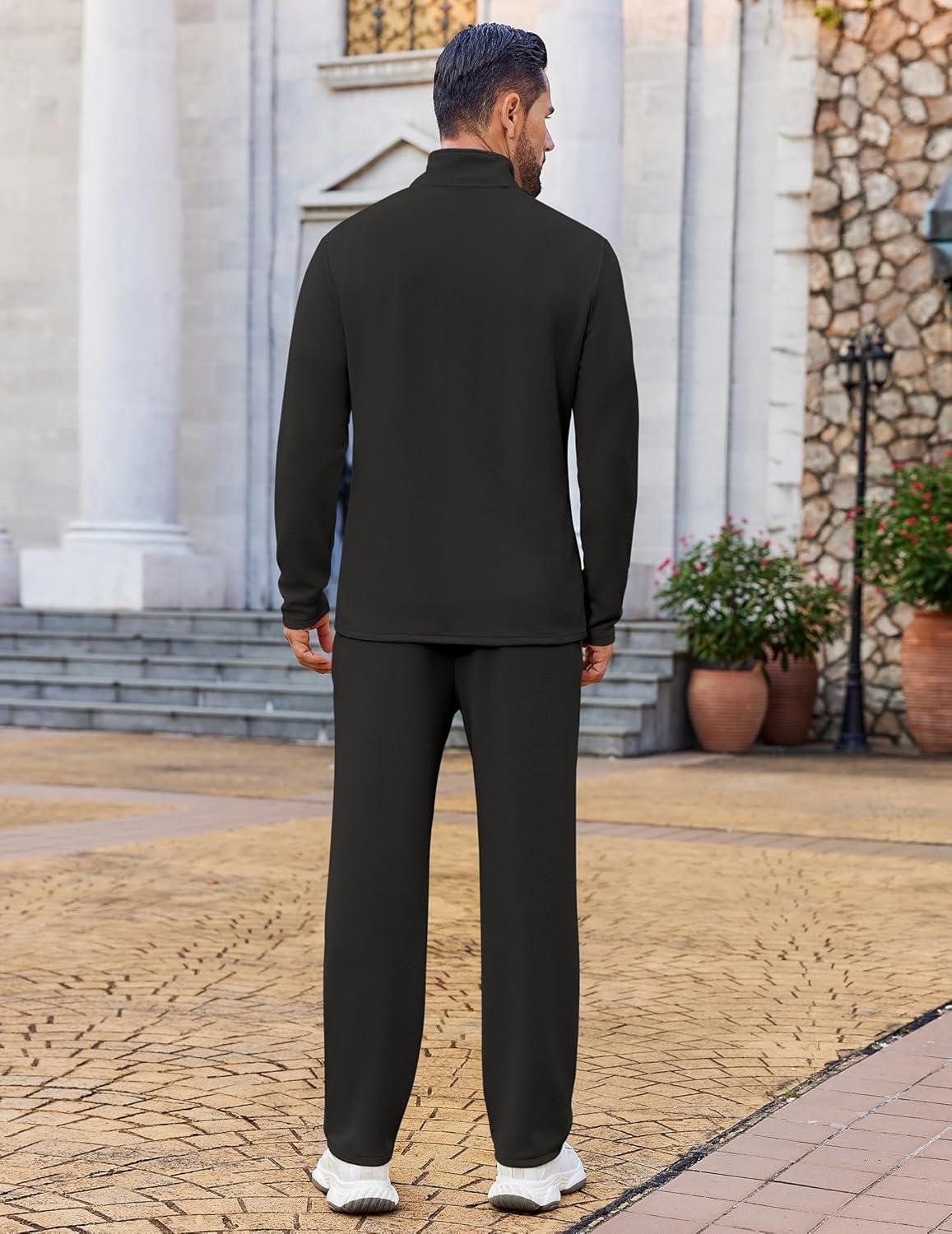 imageCOOFANDY Mens 2 Piece Tracksuit Set Quarter Zip Sweatsuit Athletic Running Suit Sets Long Sleeve Casual OutfitsAll Black