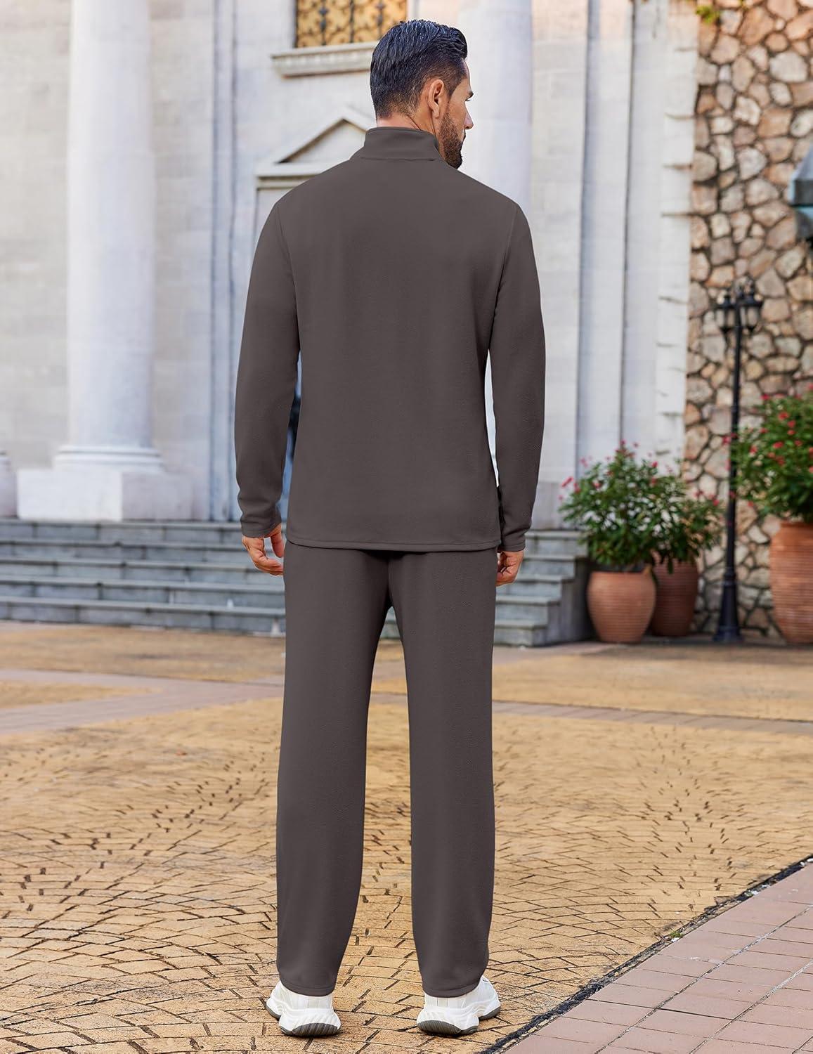 imageCOOFANDY Mens 2 Piece Tracksuit Set Quarter Zip Sweatsuit Athletic Running Suit Sets Long Sleeve Casual OutfitsDark Grey