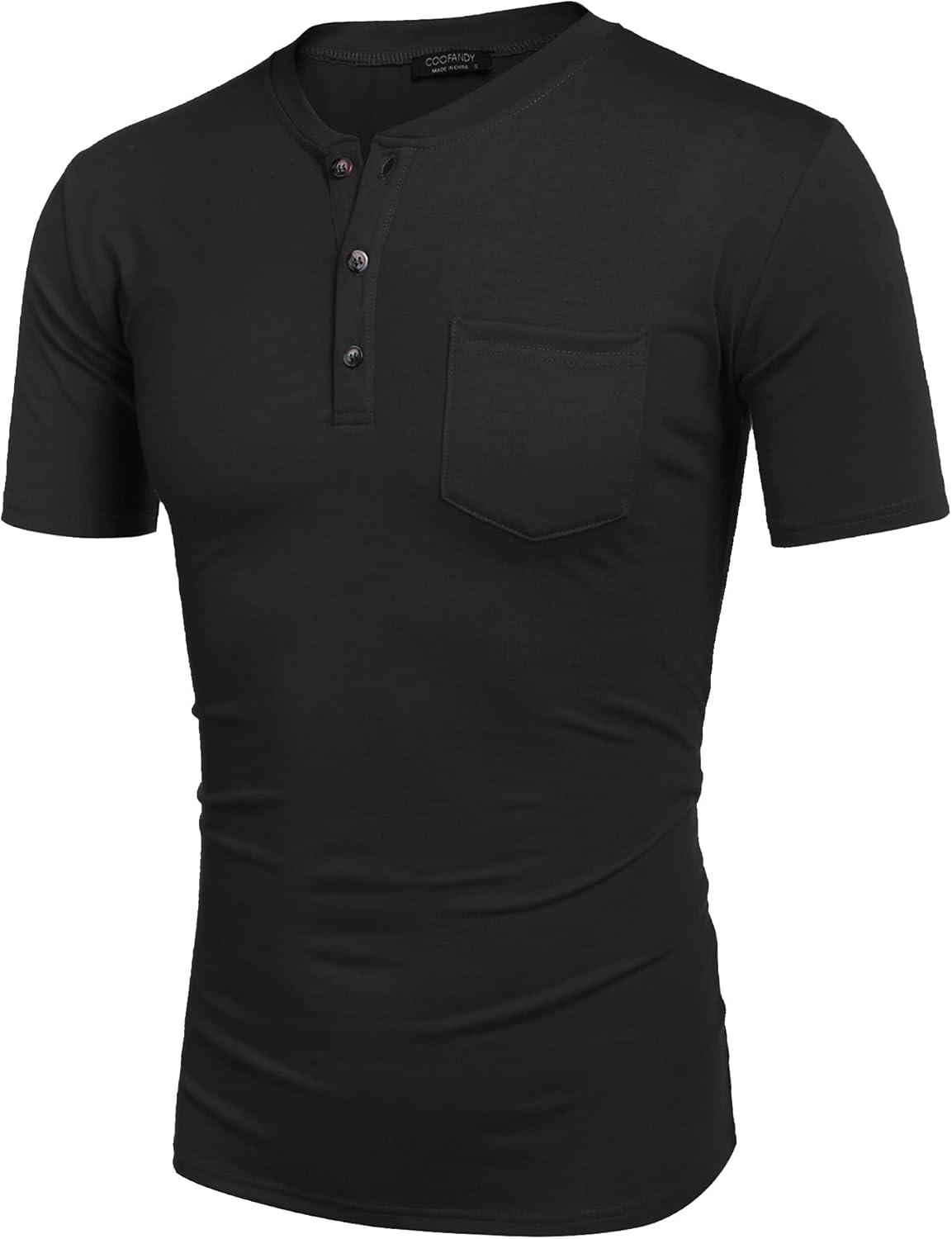 imageCOOFANDY Mens 3 Pack Henley Shirts Short Sleeve Casual Basic Tees Classic Henley Summer Solid T Shirts with Pocket1 Pack Black
