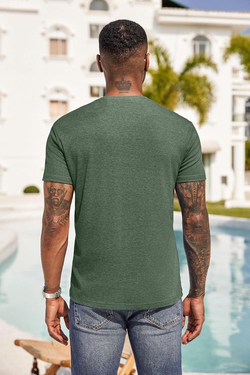 imageCOOFANDY Mens 3 Pack Henley Shirts Short Sleeve Casual Basic Tees Classic Henley Summer Solid T Shirts with PocketArmy Green